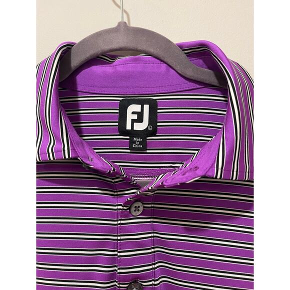 Foot Joy Men's Purple Striped Golf Polo‎ Moisture Wicking Size Large - Picture 2 of 4